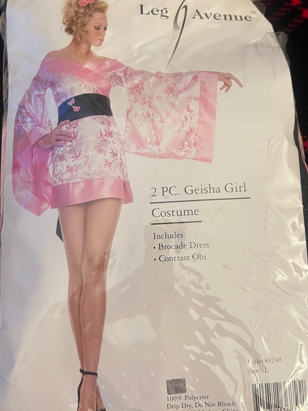 Leg Avenue Pink Brocade Geisha Mini Dress with Black Obi